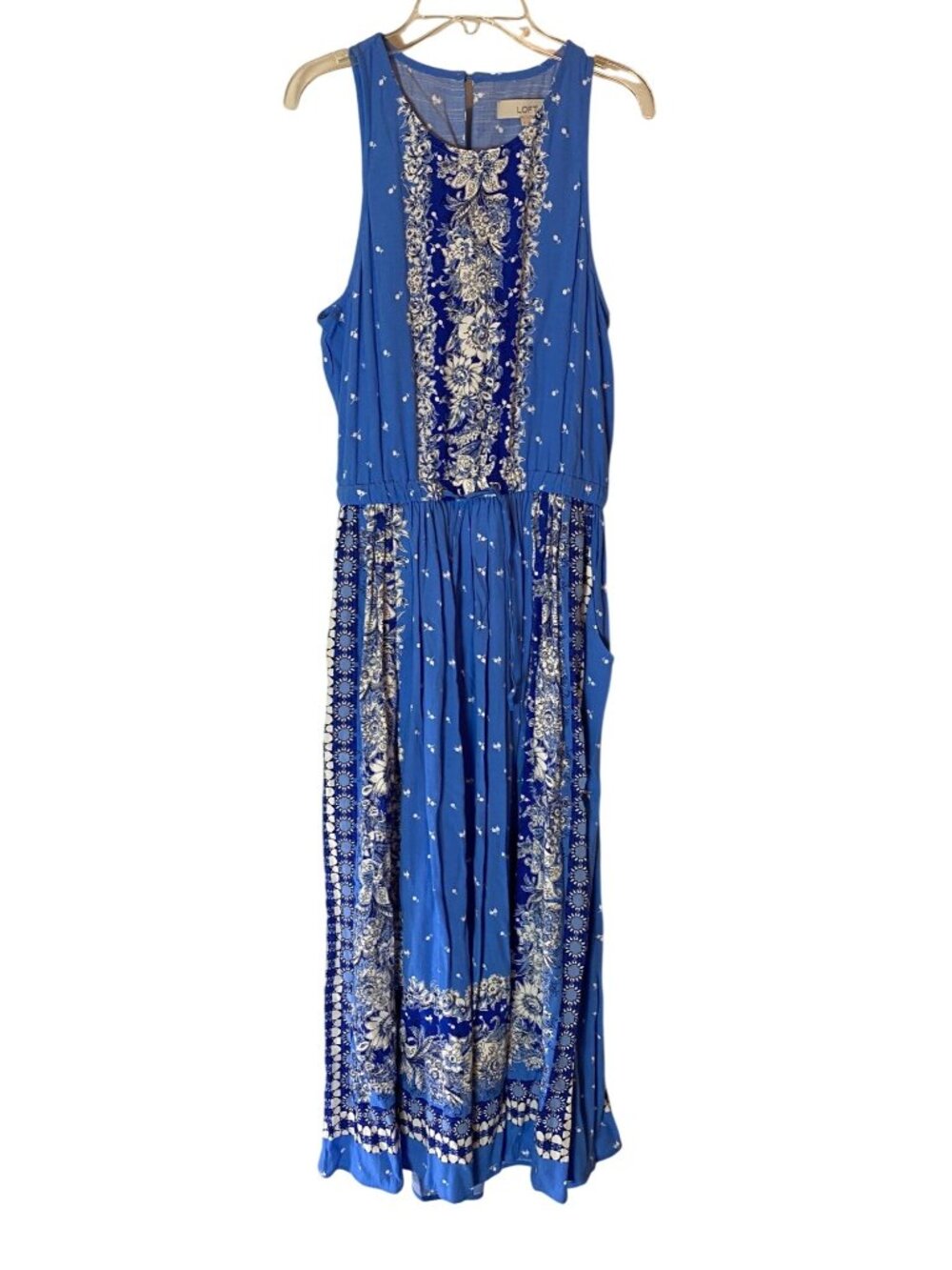 NWT LOFT Blue Floral Boho Midi Dress Cutout Back Small